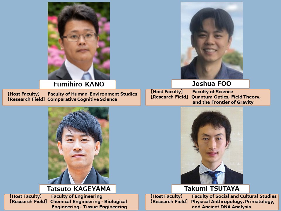 Dr. Fumihiro KANO, Dr. Tatsuto KAGEYAMA, Dr. Joshua FOO, and Dr. Takumi TSUTAYA have joined the Inamori Frontier Program (-3rd period) as associate professors.